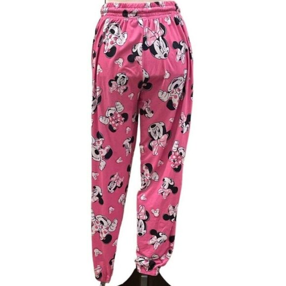 Disney Minnie Mouse Womens Jogger Sleep Pants Size M 8/10 Pink  Drawstring - Picture 8 of 16